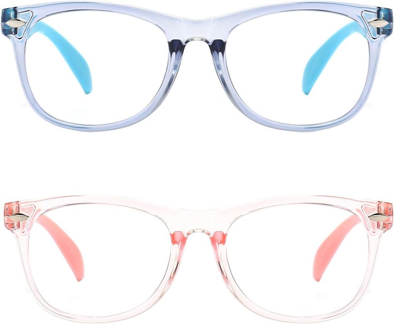 FANNYGO Store 2 Pack kids Blue Light Blocking Glasses For Girls And Boys Computer Blue Light Blocking Glasses For Age 3-11 (Light blue + Light pink) - Image 3